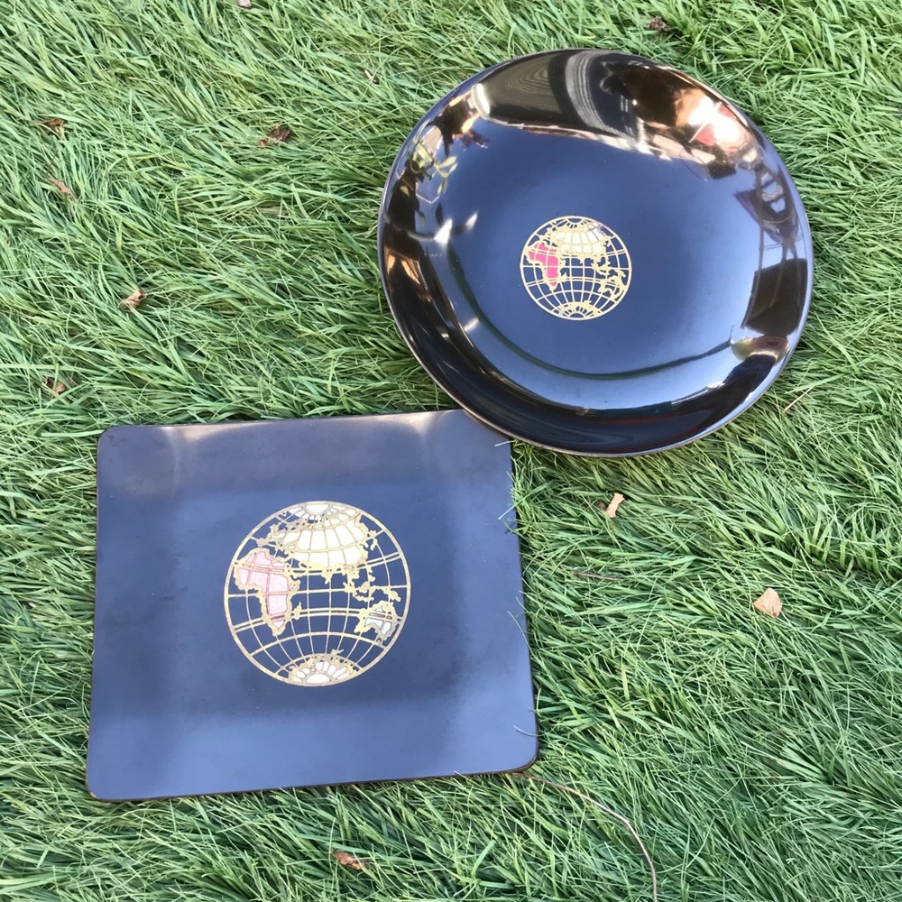 MCM Globe tray & bowl set by Couroc of Monterey.